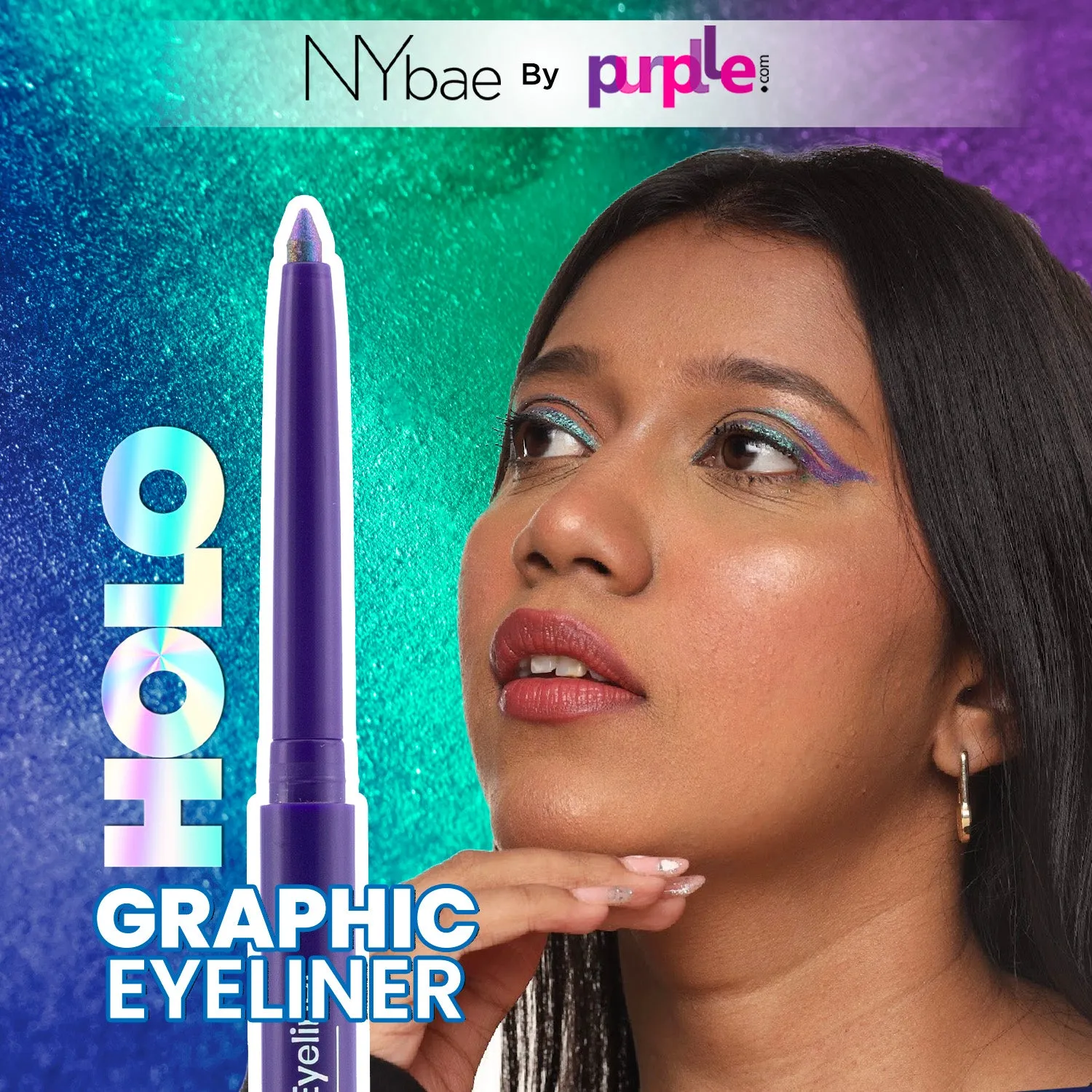 NY Bae Holographic Eyeliner - Aquamarine 01 | Kajal | Waterproof Eyeliner | Long Lasting | Eyeshadow | Pen Eyeliner | Purple Blue Eyeliner | Eye Makeup (0.25g)