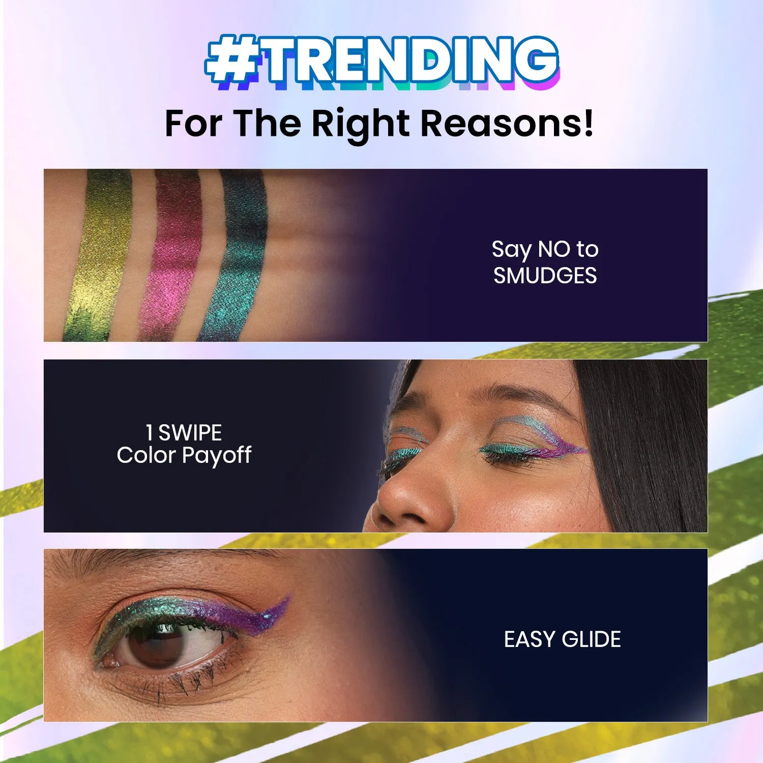 NY Bae Holographic Gel Eyeliner - Electric Lime 03 | Kajal | Waterproof Eyeliner | Long Lasting | Eyeshadow | Pen Eyeliner | Neon Green Blue Eyeliner | Eye Makep (0.25g)