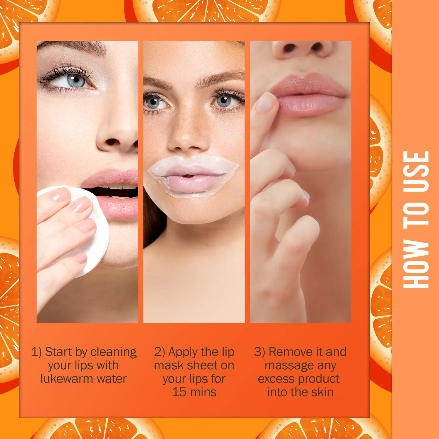 NY Bae Lip Mask Sheet - Pack Of 4 | De-Pigmentation | 95 % Natural Ingredients | Instant Hydration | Bio Cellulose Mask | Alcohol Free - Orange