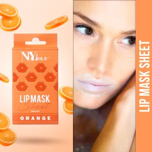 NY Bae Lip Mask Sheet - Pack Of 4 | De-Pigmentation | 95 % Natural Ingredients | Instant Hydration | Bio Cellulose Mask | Alcohol Free - Orange