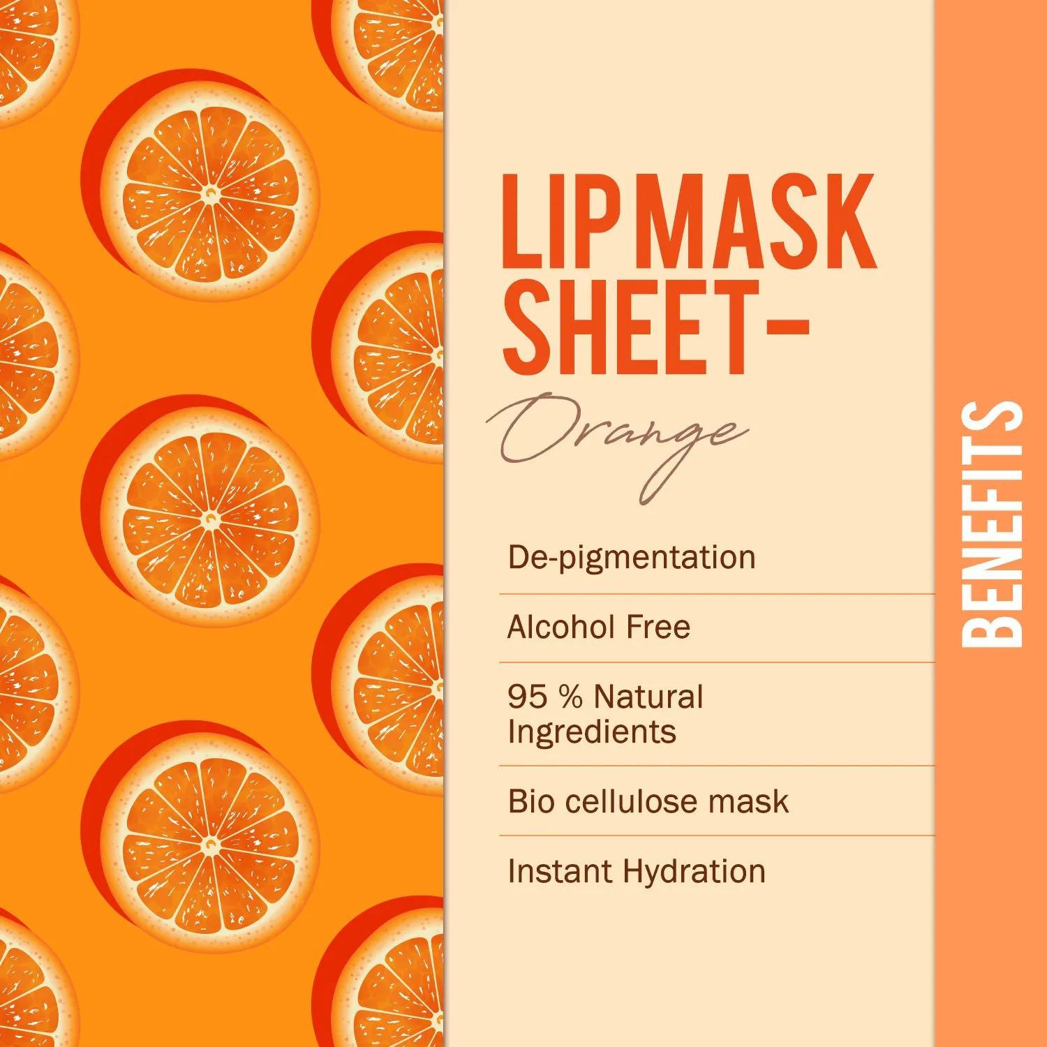 NY Bae Lip Mask Sheet - Pack Of 4 | De-Pigmentation | 95 % Natural Ingredients | Instant Hydration | Bio Cellulose Mask | Alcohol Free - Orange