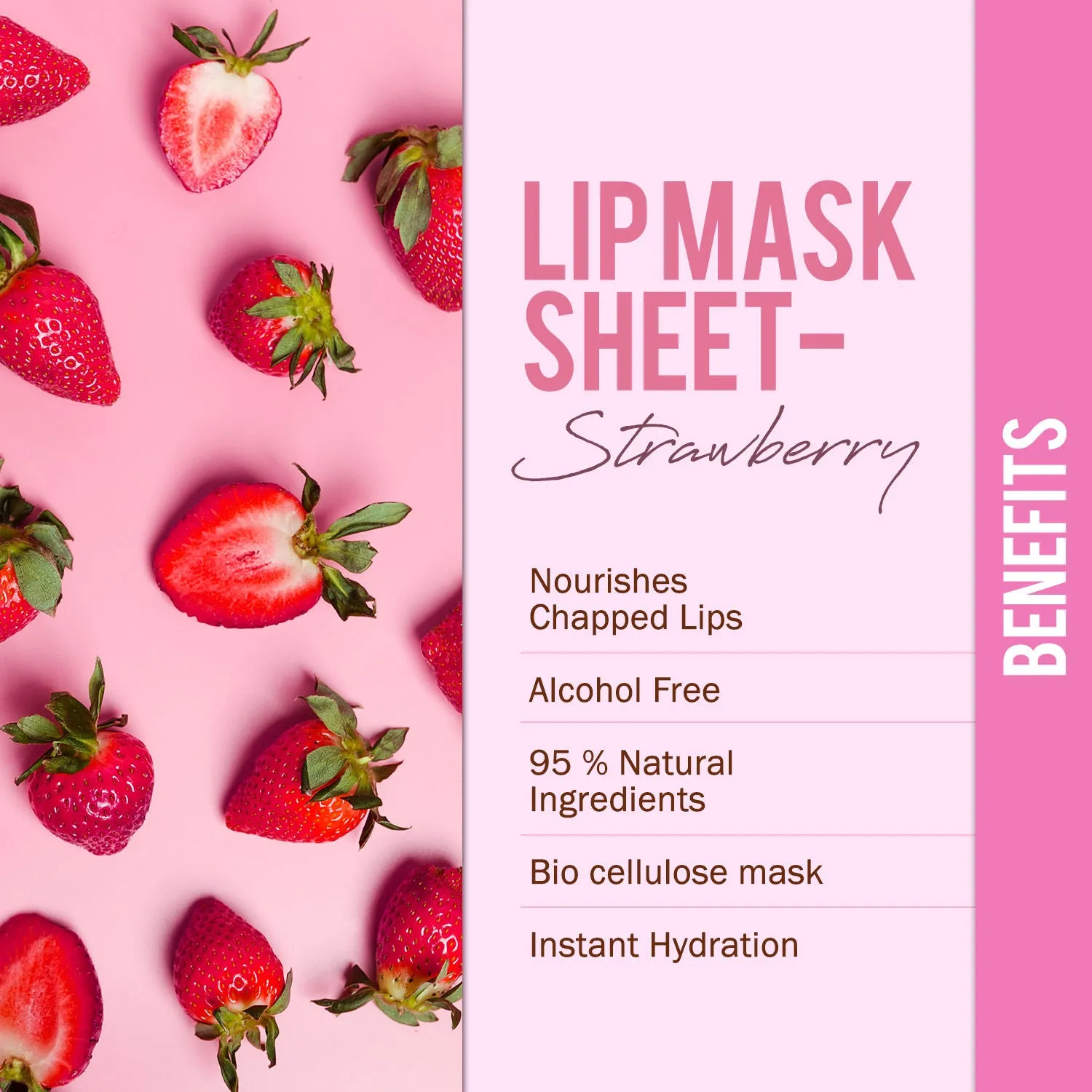 NY Bae Lip Mask Sheet - Pack Of 4 | Nourishes Chapped Lips | 95 % Natural Ingredients | Instant Hydration | Bio Cellulose Mask | Alcohol Free - Strawberry