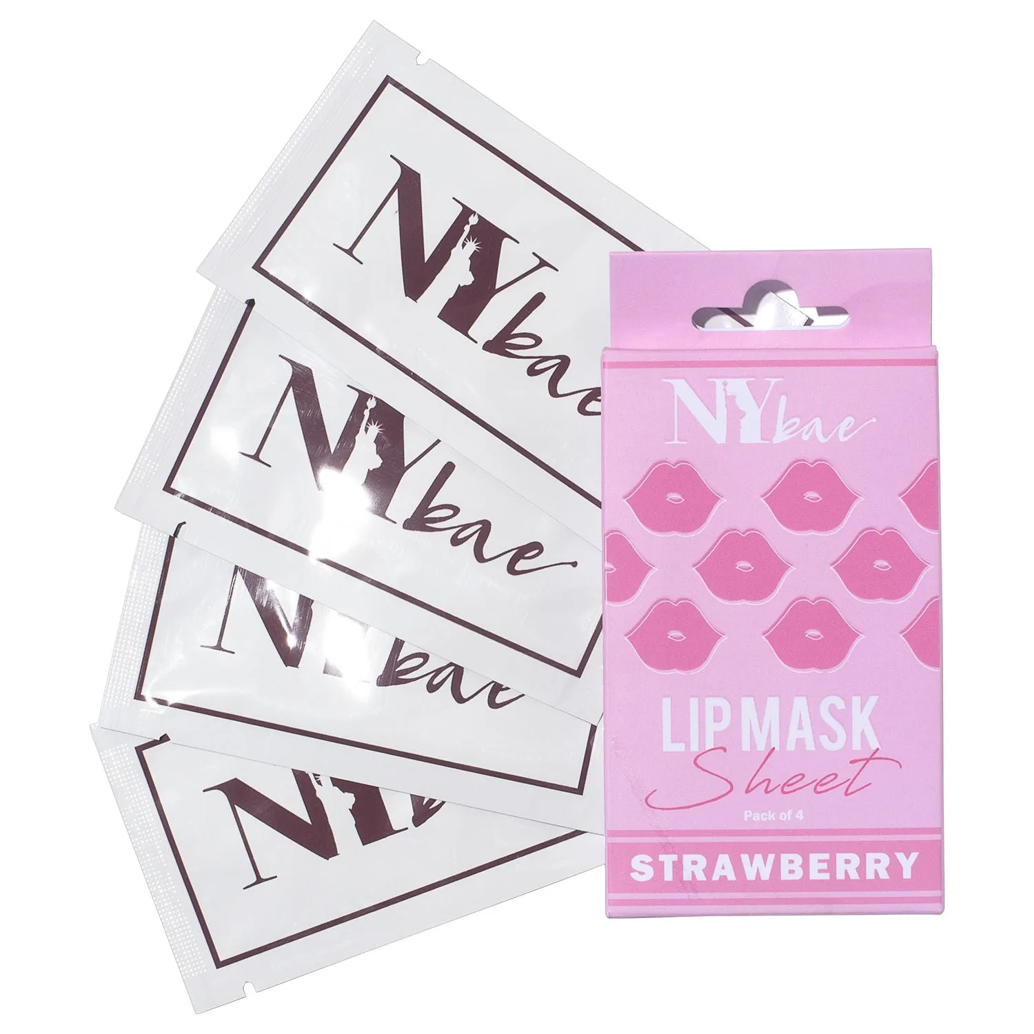 NY Bae Lip Mask Sheet - Pack Of 4 | Nourishes Chapped Lips | 95 % Natural Ingredients | Instant Hydration | Bio Cellulose Mask | Alcohol Free - Strawberry