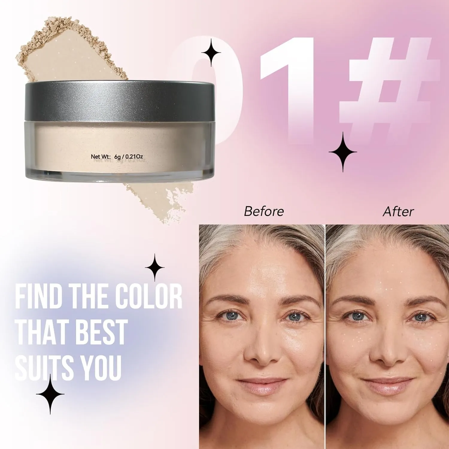 Oil Control Loose Powder, Translucent Setting Powder, Long-Lasting Shimmer, Lightweight Face Powder for Women, Polvo Traslcido Maquillaje (01#, 1pc)