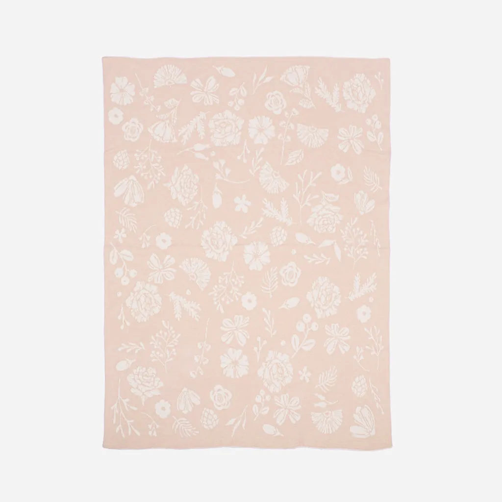 Organic Knit Cotton Blanket - Pink Floral by The Blueberry Hill
