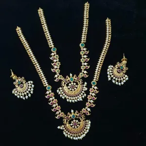 Peacock Matte Gold Semi Bridal Necklace Set