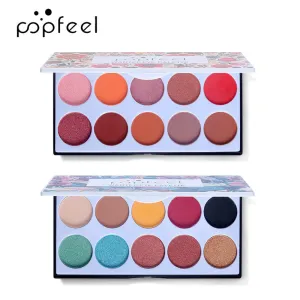 POPFEEL 10 Color Smokey Eye Makeup Eyeshadow Makeup Pallete Eye Shadow Nude Powder Glitter Face Blush Pallete Lasting Makeup Set