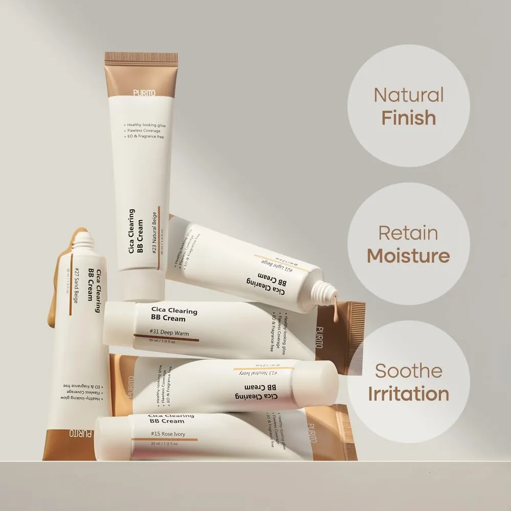 PURITO Cica Clearing BB Cream #15 Rose Ivory 1 fl.oz / 30ml, Vegan bb cream, foundation, cruelty free