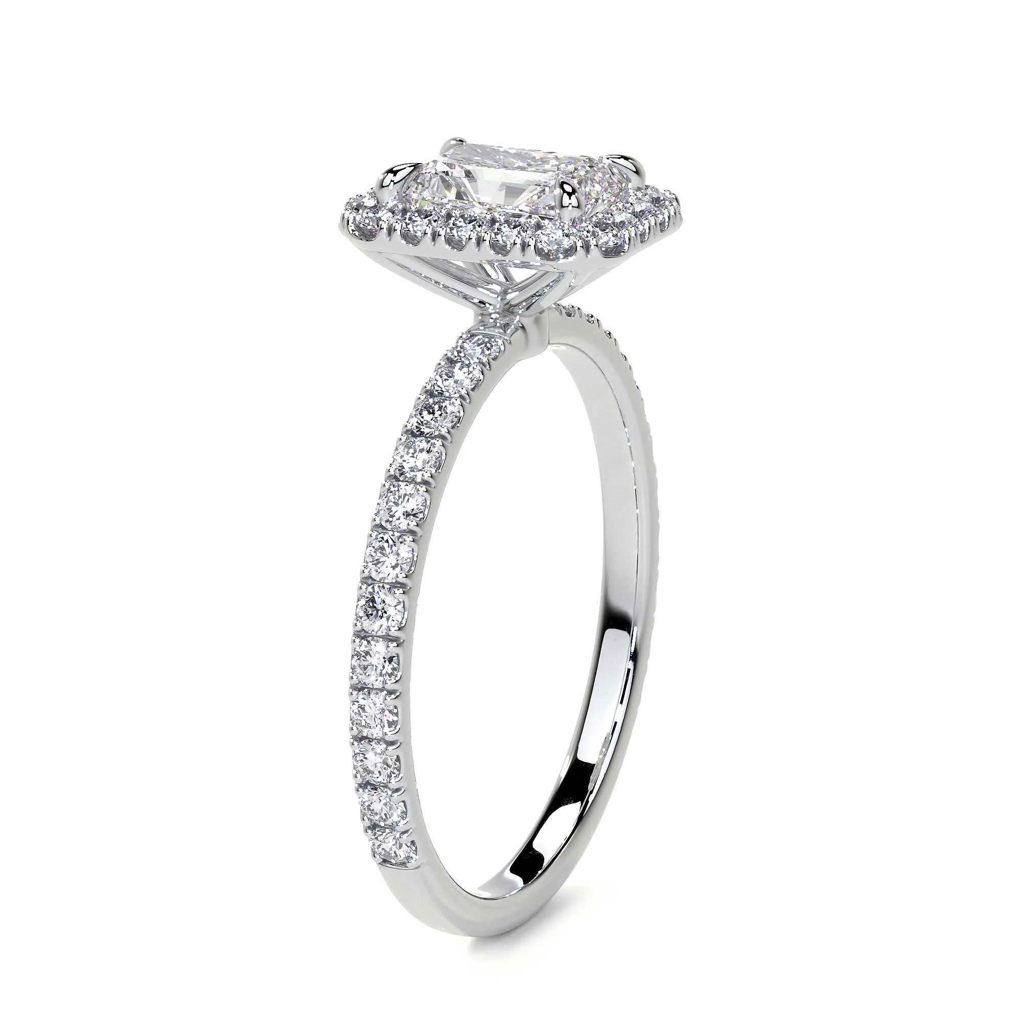 Radiant Cut Cluster Diamond Ring with Halo, 0.9 CT