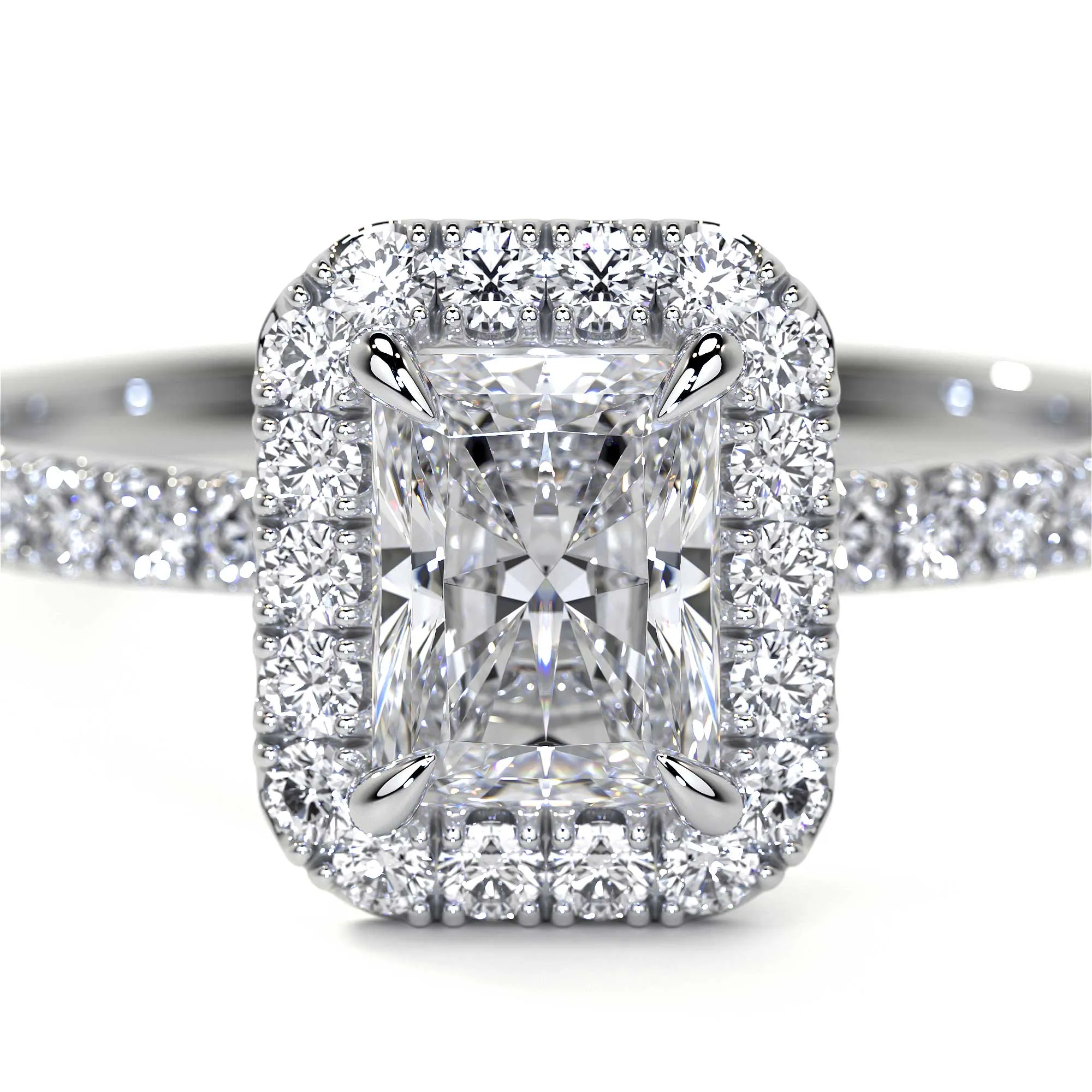 Radiant Cut Cluster Diamond Ring with Halo, 0.9 CT