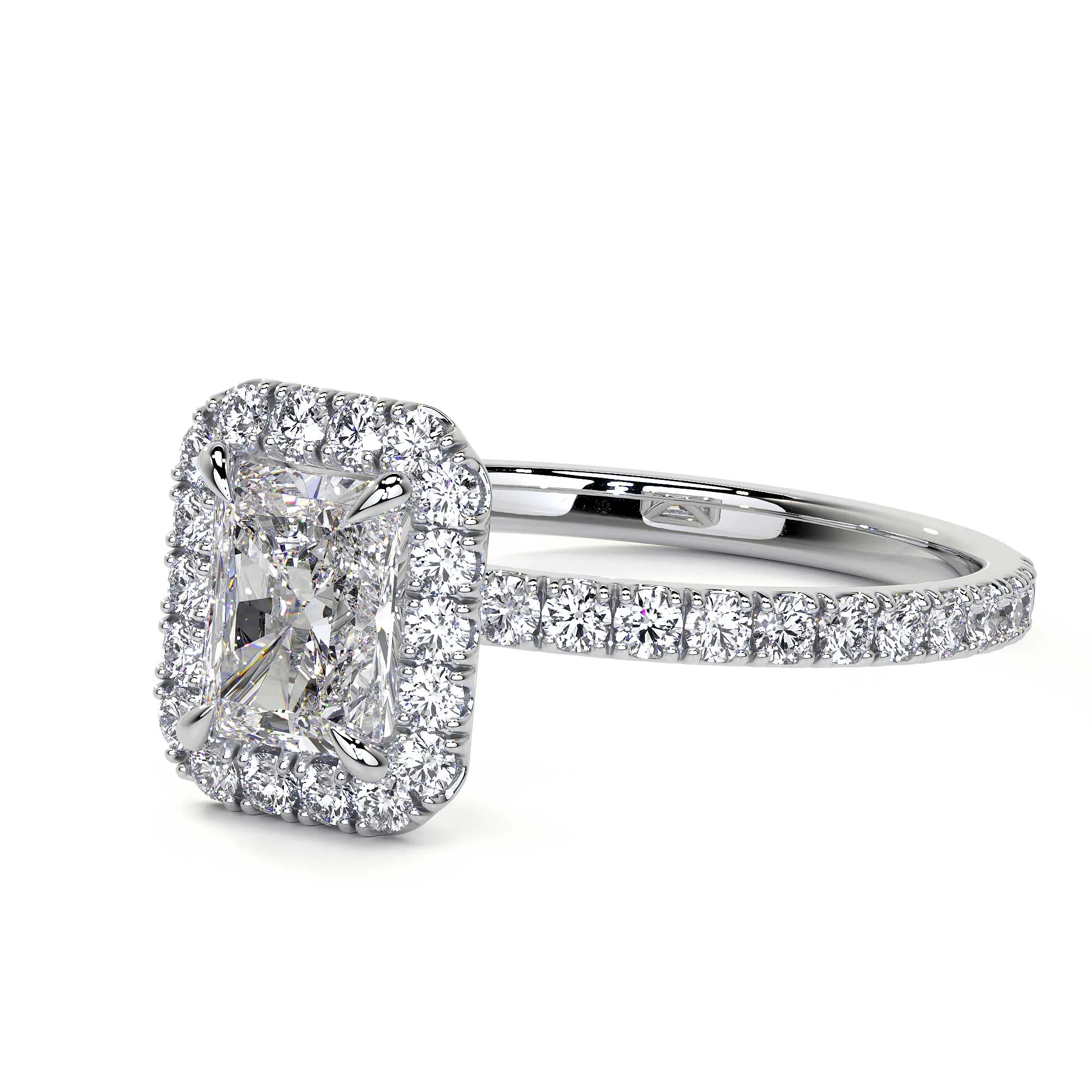 Radiant Cut Cluster Diamond Ring with Halo, 0.9 CT