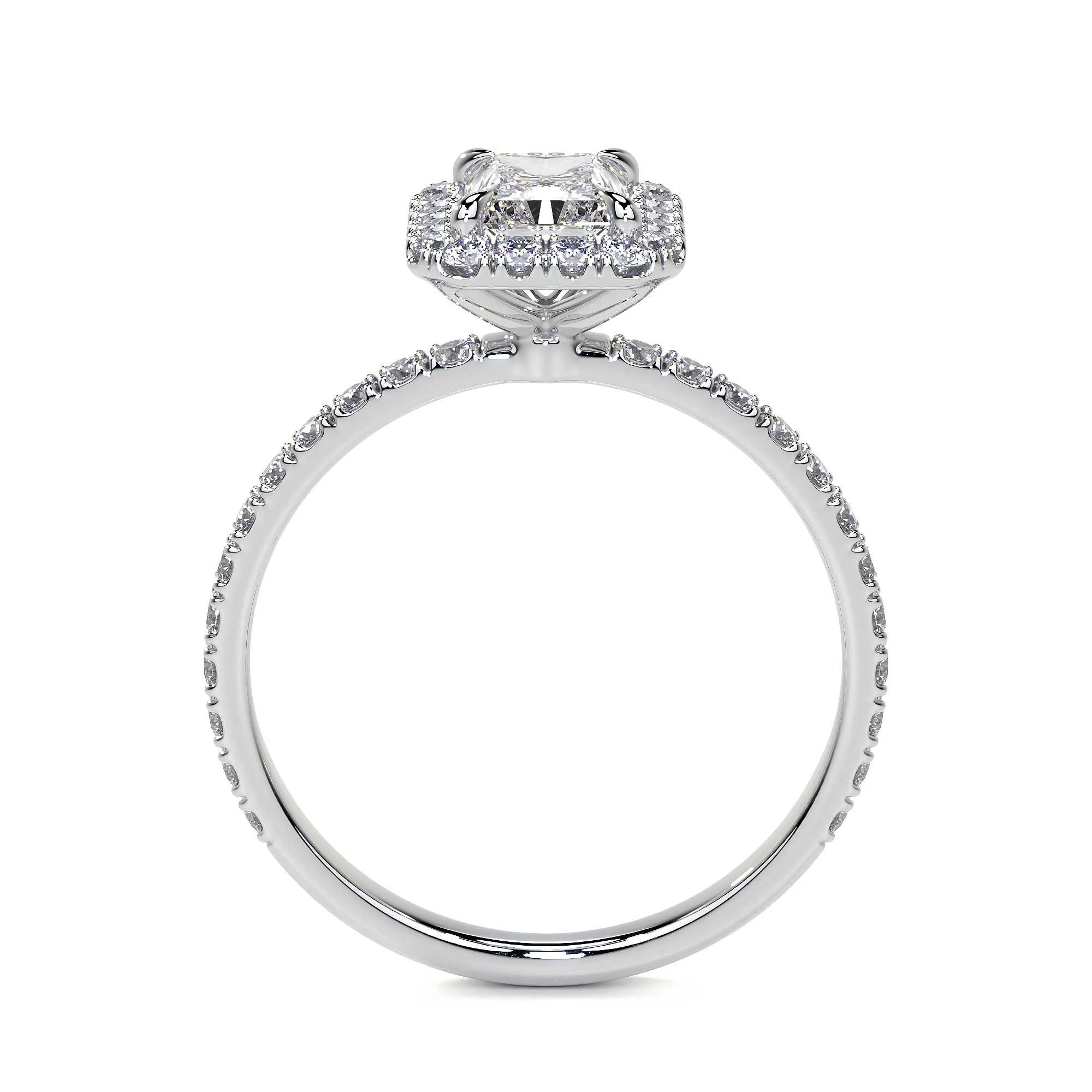 Radiant Cut Cluster Diamond Ring with Halo, 0.9 CT