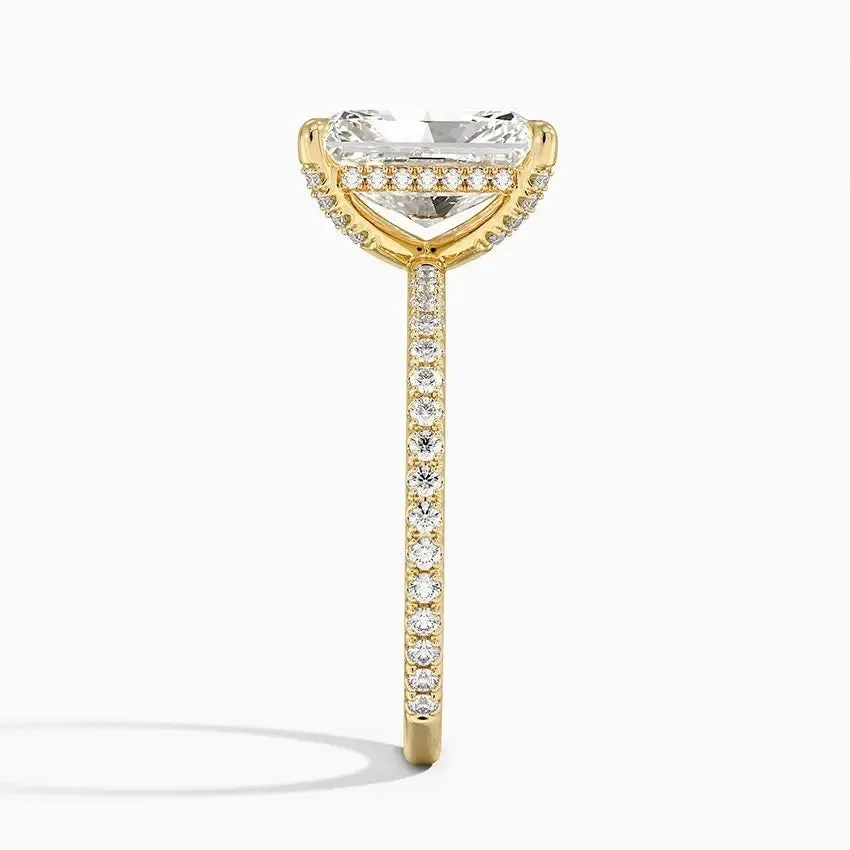 Radiant Cut Engagement Ring with Pavé Band, Cluster Claw, and Hidden Halo