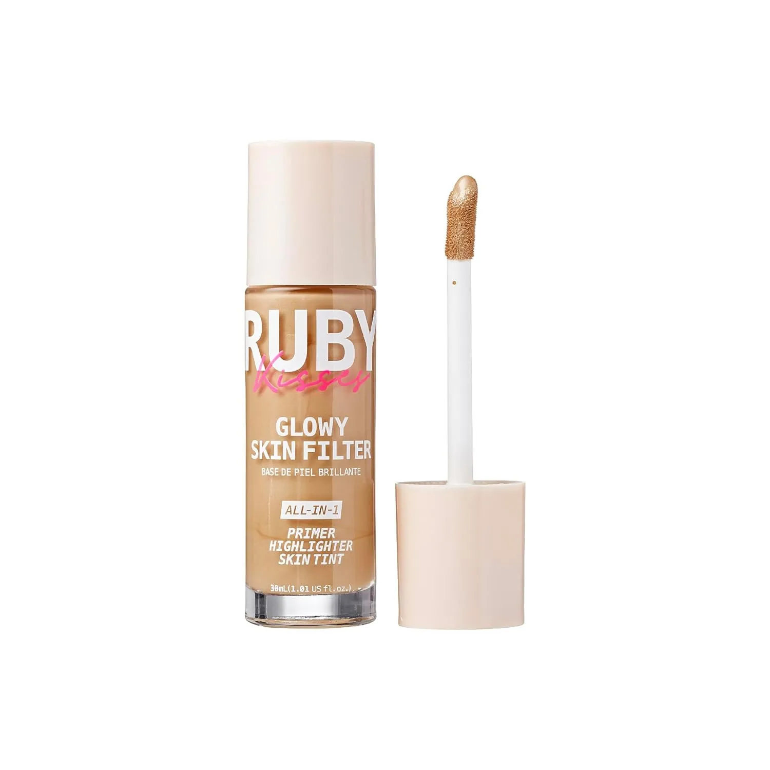 Ruby Kisses Glowy Skin Filter Foundation - All-in-1 Primer, Skin Tint & Highlighter, Hydrating Light Coverage with Squalane, Natural Dewy Finish, Luminous & Radiant Glow (Medium)