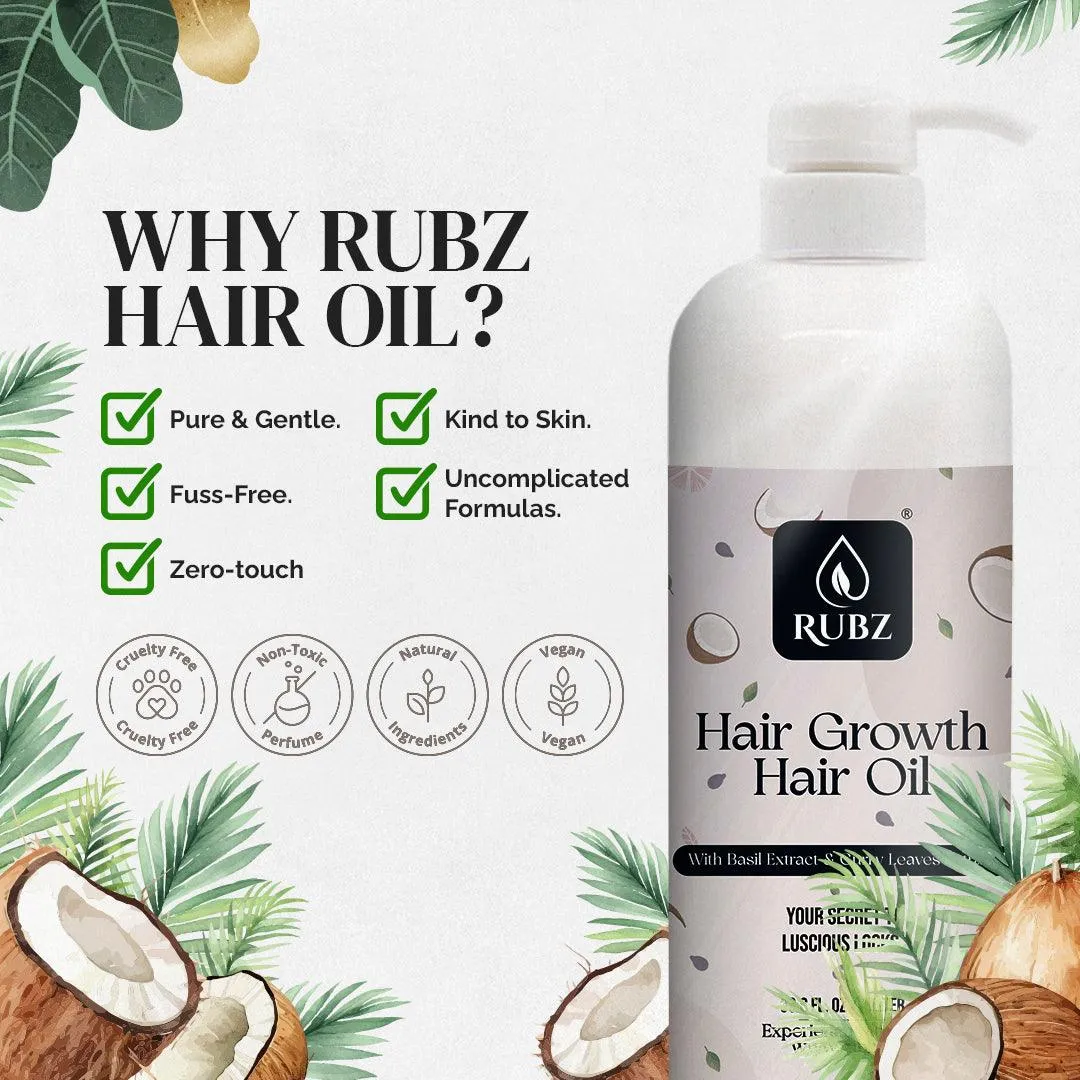Rubz Hair Growth Oil | Enriched with Basil Extract & Curry Leaves Extract | Strengthen Hair & Promotes Hair Growth | 5 Litre