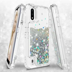Samsung Galaxy A01 Case,Hard Clear Glitter Sparkle Flowing Liquid Heavy Duty Shockproof Three Layer Protective Bling Girls Women Cases for Samsung Galaxy A01 - Clear