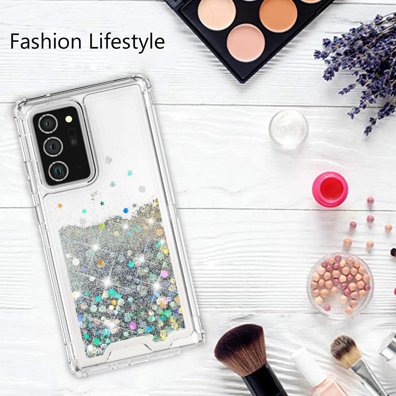 Samsung Galaxy Note 20 Case,Hard Clear Glitter Sparkle Flowing Liquid Heavy Duty Shockproof Three Layer Protective Bling Girls Women Cases for Samsung Galaxy Note 20 - Clear