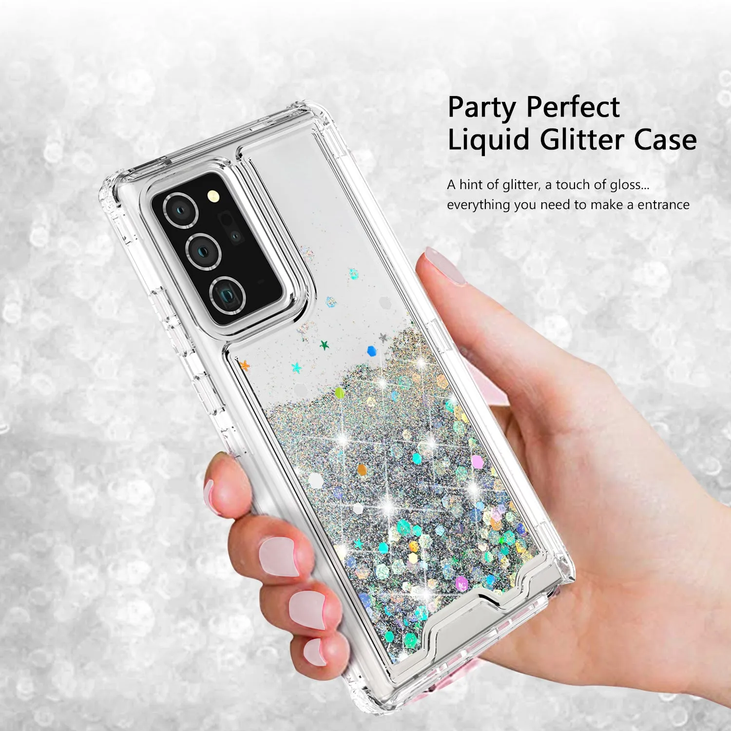 Samsung Galaxy Note 20 Case,Hard Clear Glitter Sparkle Flowing Liquid Heavy Duty Shockproof Three Layer Protective Bling Girls Women Cases for Samsung Galaxy Note 20 - Clear