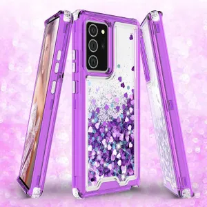 Samsung Galaxy Note 20 Case,Hard Clear Glitter Sparkle Flowing Liquid Heavy Duty Shockproof Three Layer Protective Bling Girls Women Cases for Samsung Galaxy Note 20 - Purple
