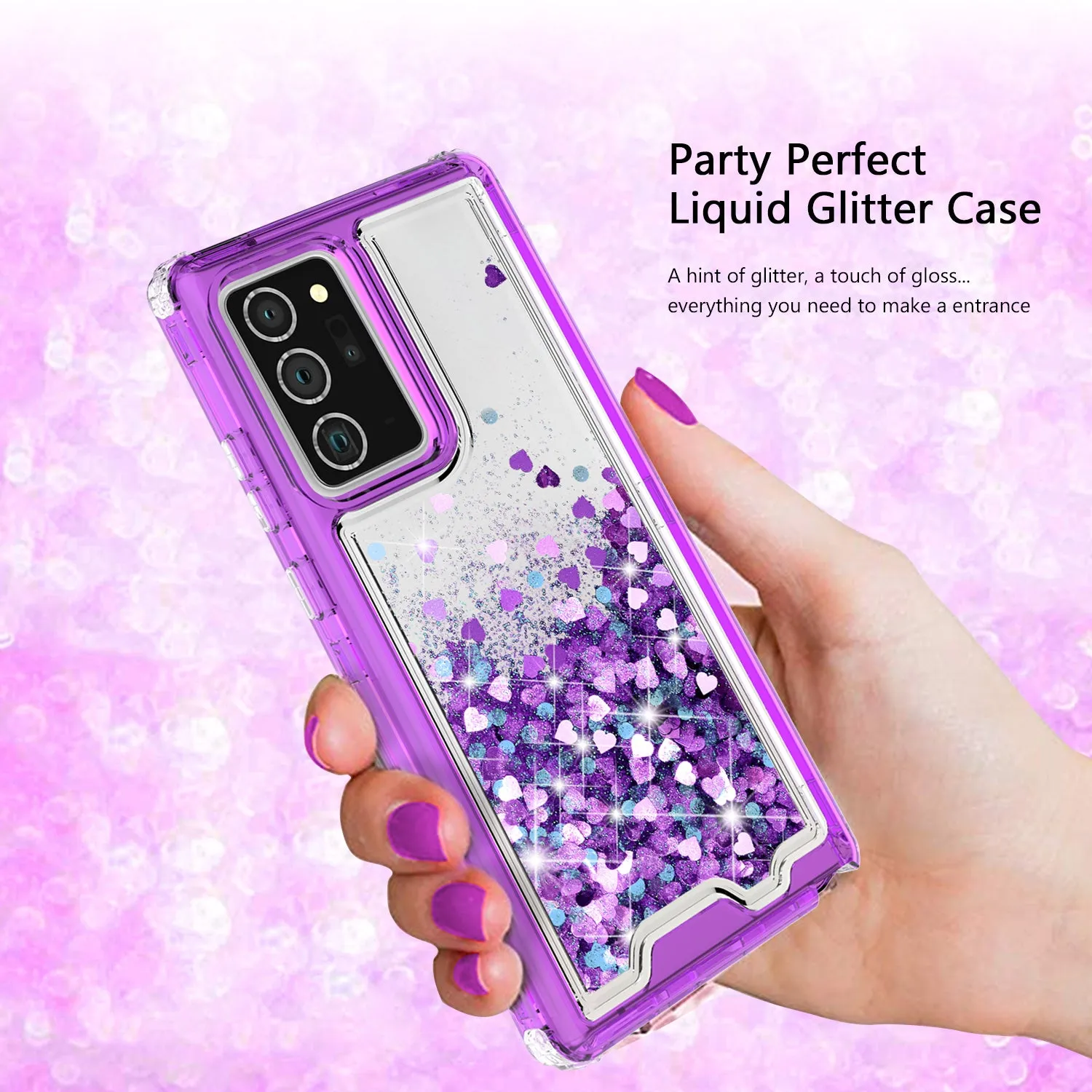 Samsung Galaxy Note 20 Case,Hard Clear Glitter Sparkle Flowing Liquid Heavy Duty Shockproof Three Layer Protective Bling Girls Women Cases for Samsung Galaxy Note 20 - Purple