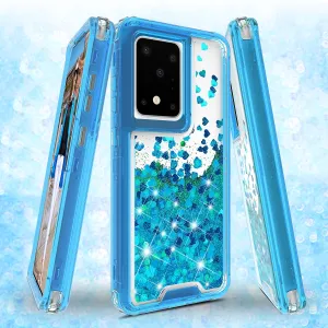 Samsung Galaxy S20 Case,Hard Clear Glitter Sparkle Flowing Liquid Heavy Duty Shockproof Three Layer Protective Bling Girls Women Cases for Samsung Galaxy S20 - Teal