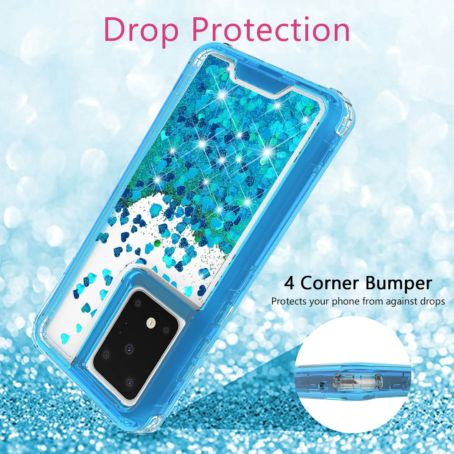 Samsung Galaxy S20 Case,Hard Clear Glitter Sparkle Flowing Liquid Heavy Duty Shockproof Three Layer Protective Bling Girls Women Cases for Samsung Galaxy S20 - Teal
