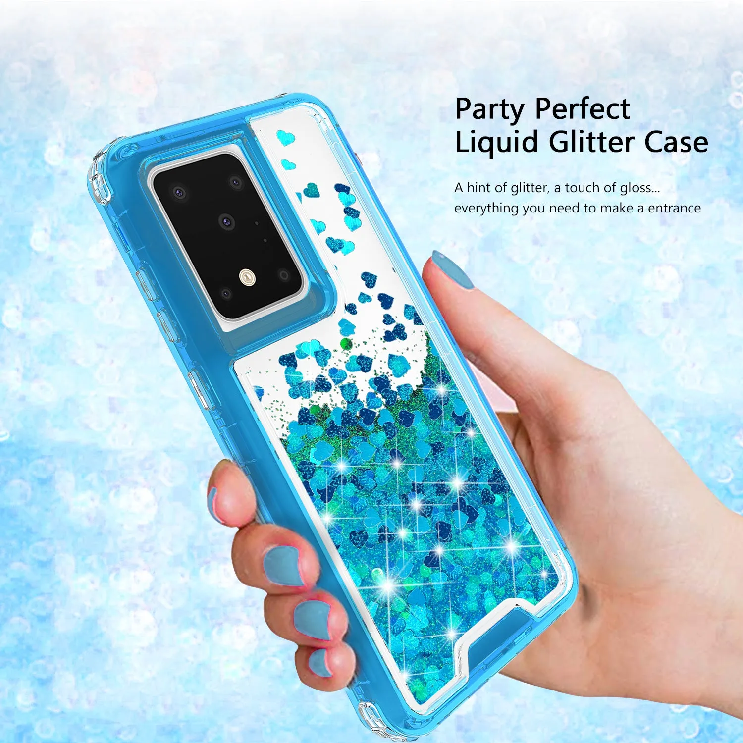 Samsung Galaxy S20 Case,Hard Clear Glitter Sparkle Flowing Liquid Heavy Duty Shockproof Three Layer Protective Bling Girls Women Cases for Samsung Galaxy S20 - Teal