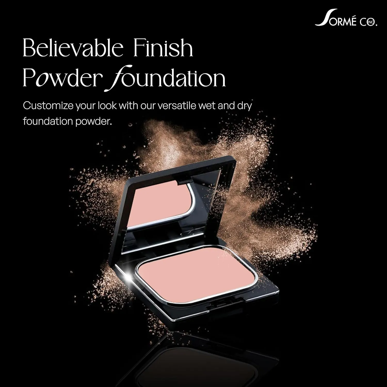 SORM Believable Wet & Dry Finish Powder Foundation - Fragrance Free with Vitamin C - Hydrating, Rejuvenating with Alpha Hydroxy - Medium to Full Coverage - Flawless, Youthful & Dewy Finish - 25ml