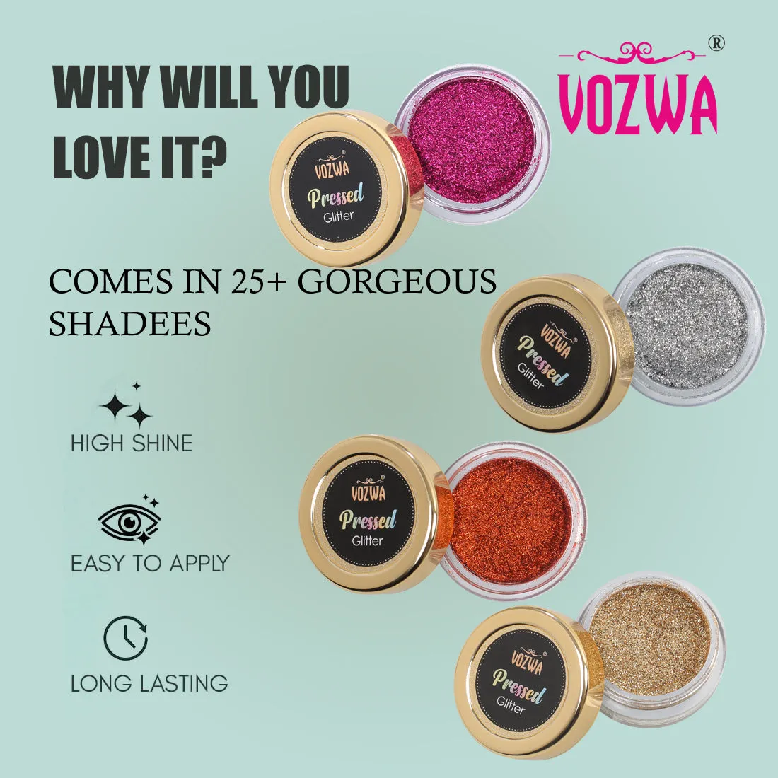 Vozwa Pink Color Glitter Eyeshadow Palette, Shimmery Finish Sparkle Glitter Eyeshadow Palette, Long Lasting Eye Makeup Palette | Easy-To-Blend Formula & Shiny Texture For Perfect Eye Makeup
