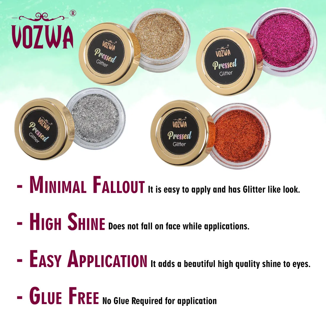 Vozwa Pink Color Glitter Eyeshadow Palette, Shimmery Finish Sparkle Glitter Eyeshadow Palette, Long Lasting Eye Makeup Palette | Easy-To-Blend Formula & Shiny Texture For Perfect Eye Makeup