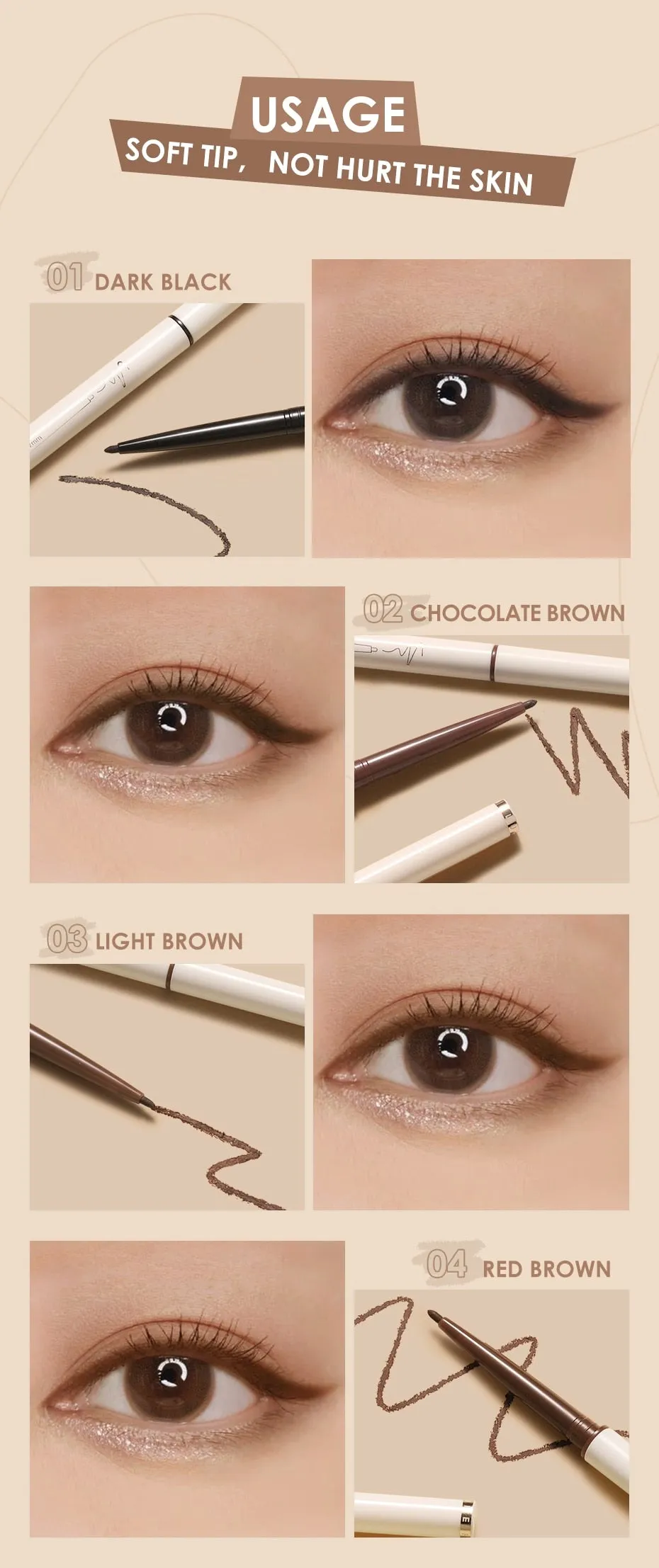 Waterproof Eyeliner Gel Ultra-slim 1.7mm Soft, High Pigment Professional