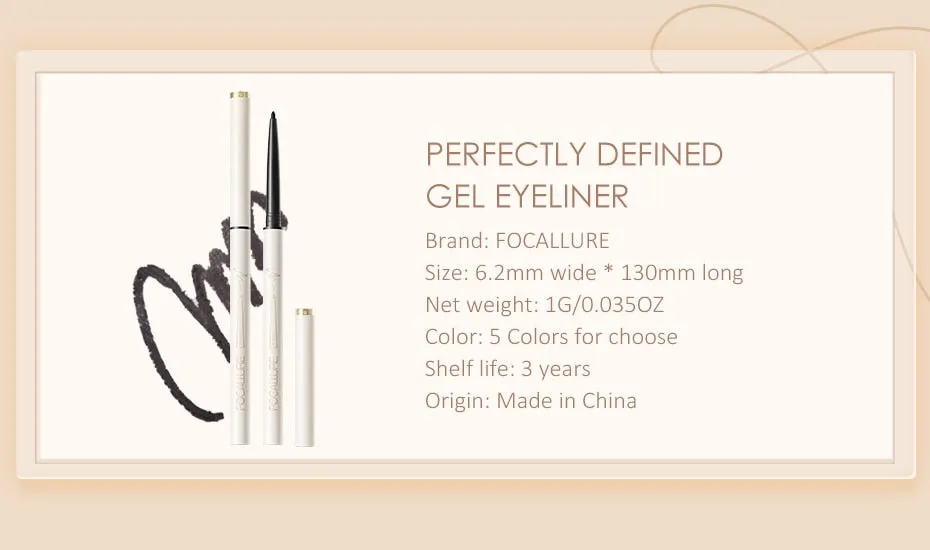 Waterproof Eyeliner Gel Ultra-slim 1.7mm Soft, High Pigment Professional