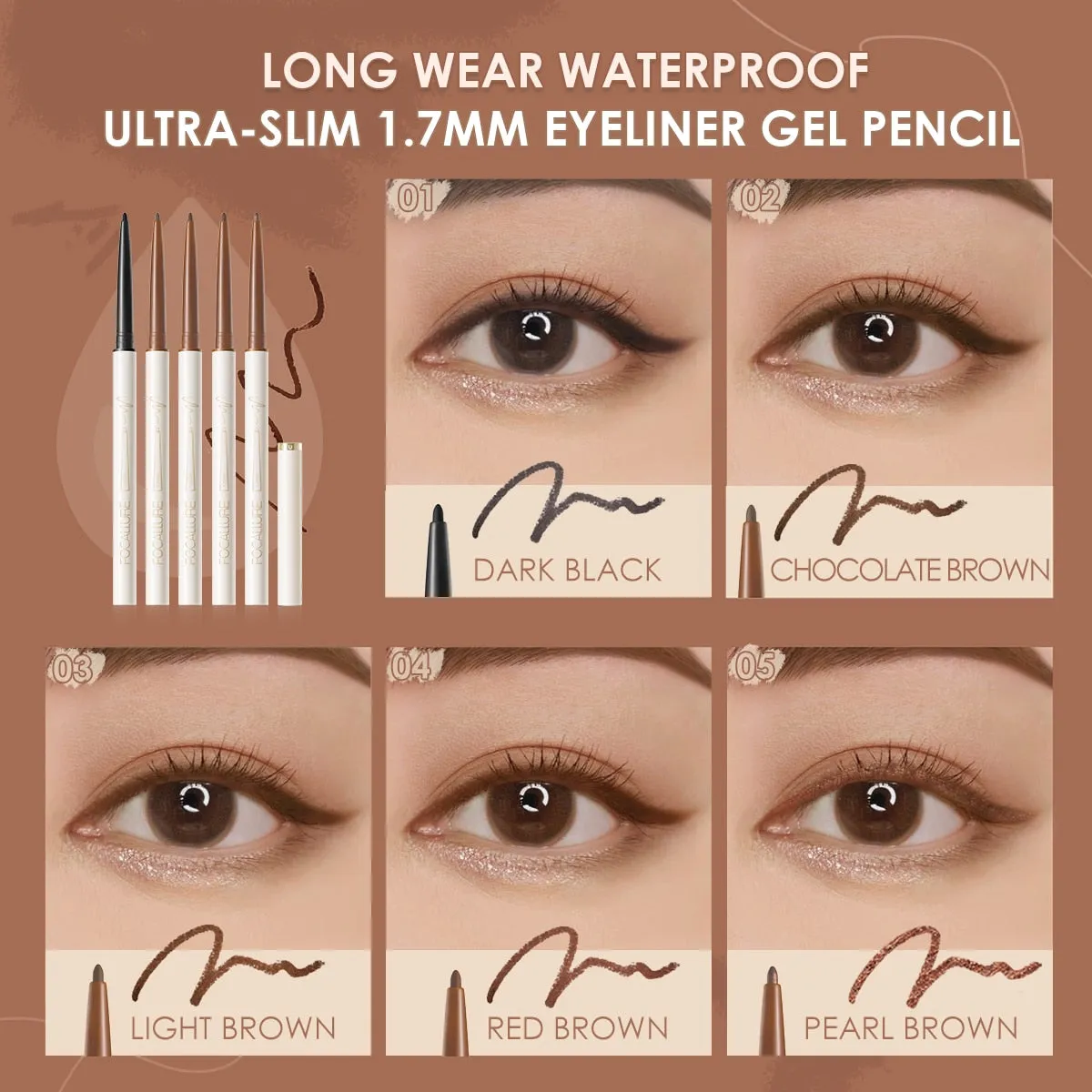 Waterproof Eyeliner Gel Ultra-slim 1.7mm Soft, High Pigment Professional