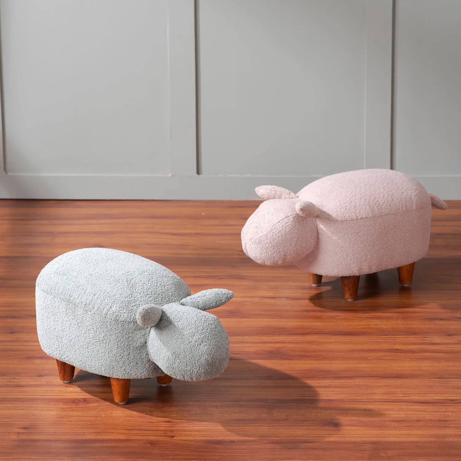 Whiskers Collection Bunny Rabbit Pouf Seating For Kids Room Pink & Blue Set Of 2