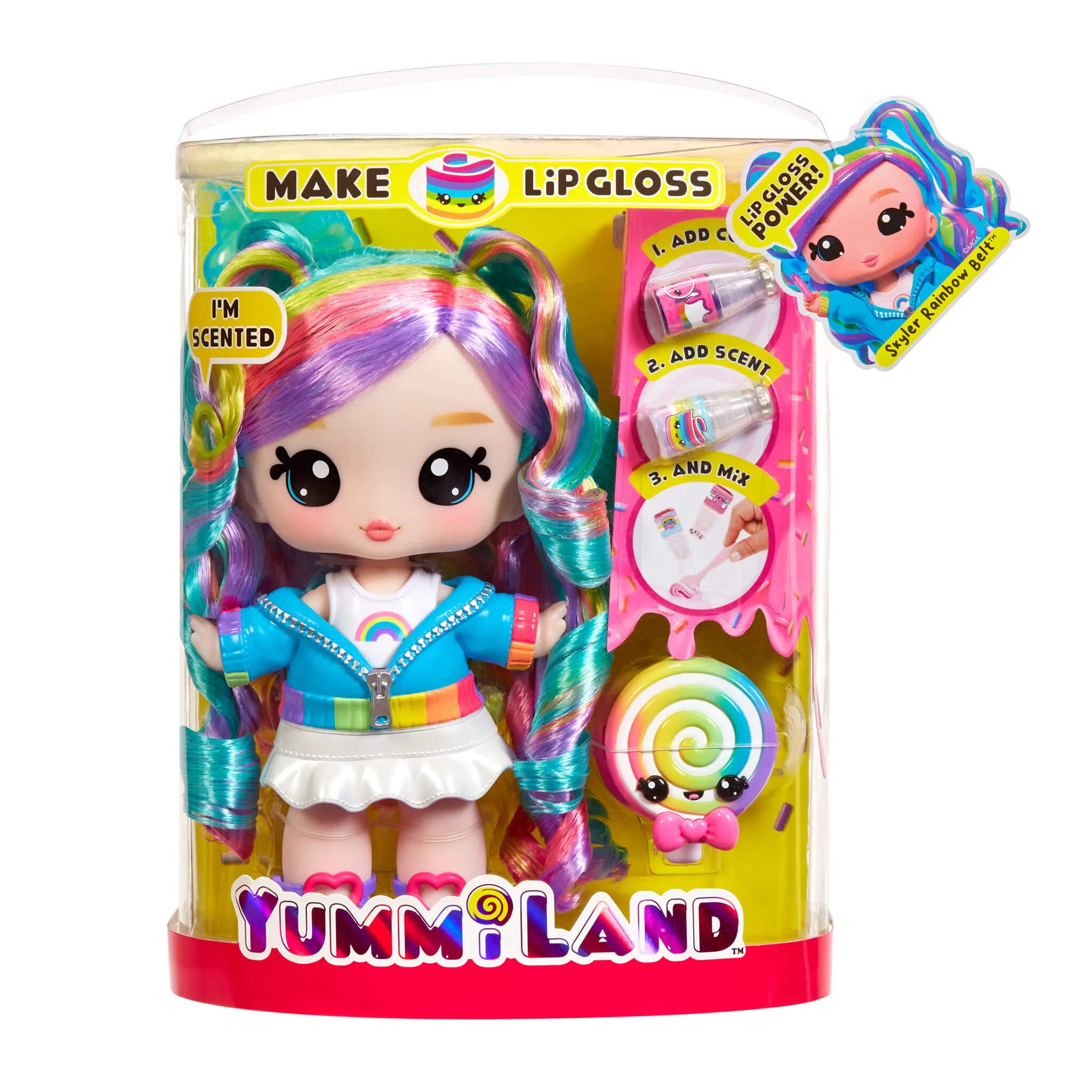 Yummiland Large Doll   Lipgloss Pet - Skyler Rainbow Belt