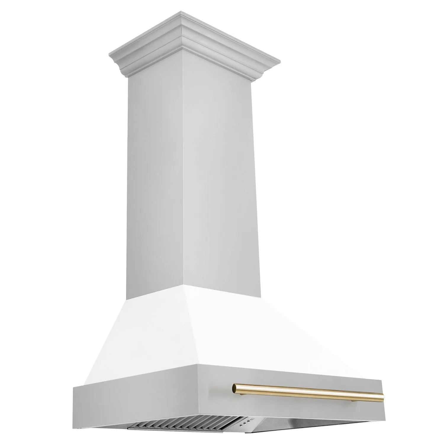 ZLINE 30" Autograph Edition DuraSnow® Stainless Steel Range Hood with White Matte Shell and Gold Handle (8654SNZ-WM30-G)