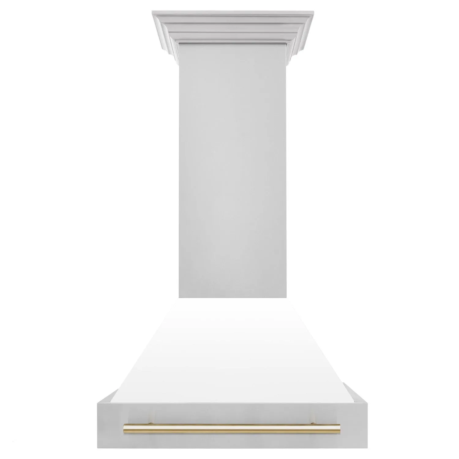 ZLINE 30" Autograph Edition DuraSnow® Stainless Steel Range Hood with White Matte Shell and Gold Handle (8654SNZ-WM30-G)