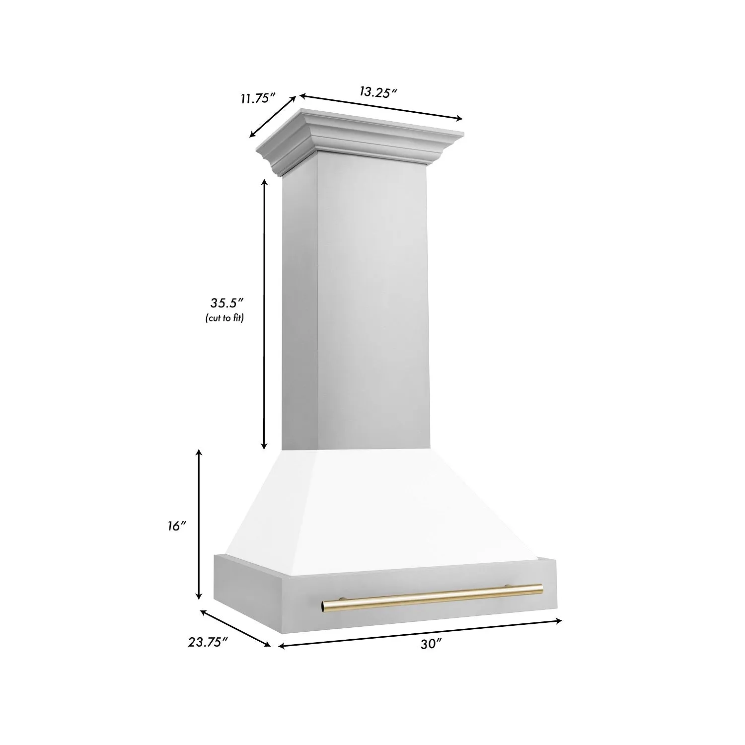 ZLINE 30" Autograph Edition DuraSnow® Stainless Steel Range Hood with White Matte Shell and Gold Handle (8654SNZ-WM30-G)