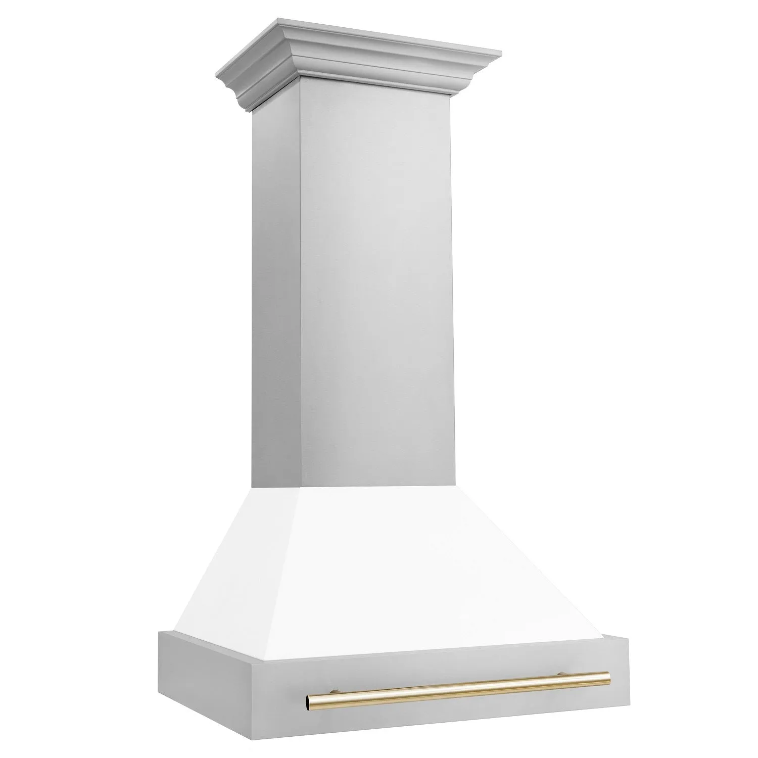 ZLINE 30" Autograph Edition DuraSnow® Stainless Steel Range Hood with White Matte Shell and Gold Handle (8654SNZ-WM30-G)